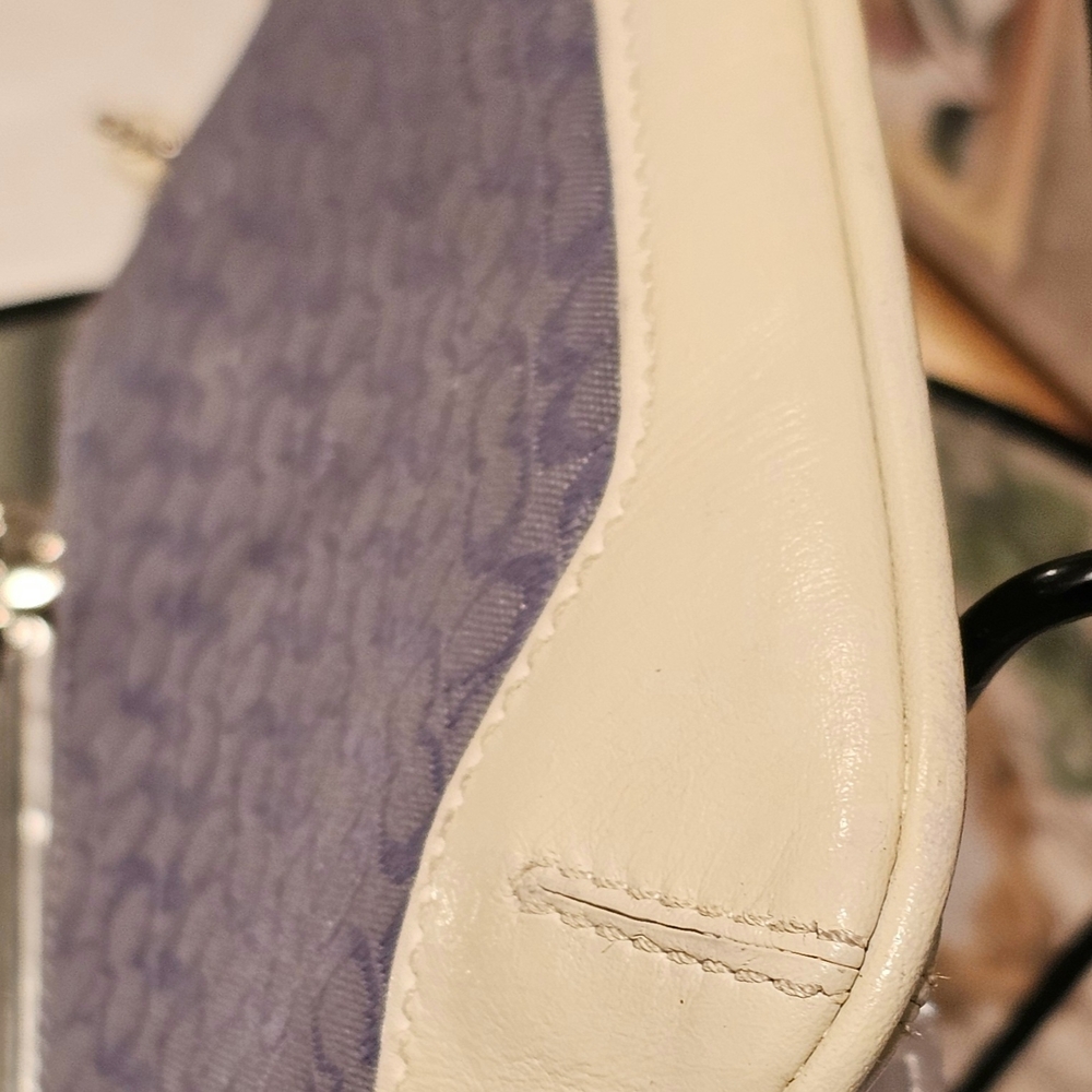 Vintage Coach Signature Jacqard Slate Blue Canvas and Leather Wrislet - Picture 3 of 7